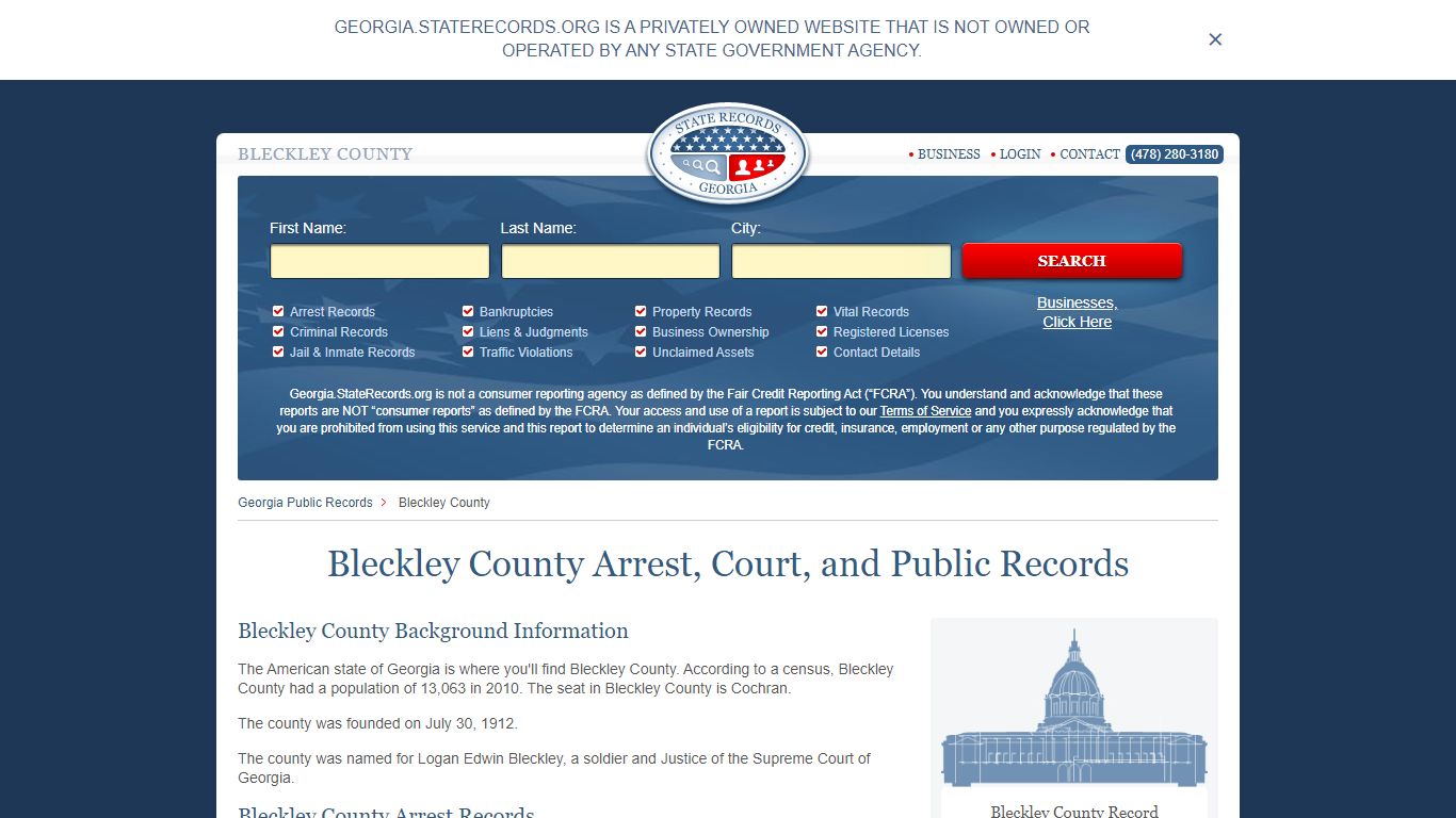 Bleckley County Arrest, Court, and Public Records